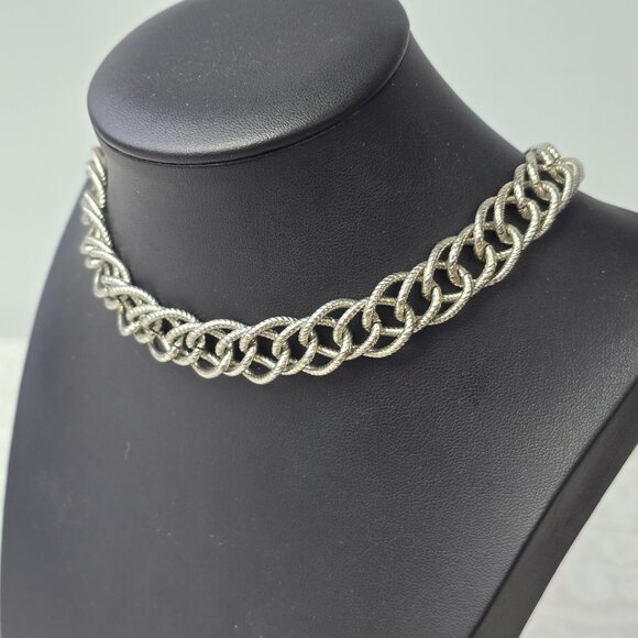Silver Double Pebble Link Chunky Choker with Lobster Clasp - Picture 6 of 8